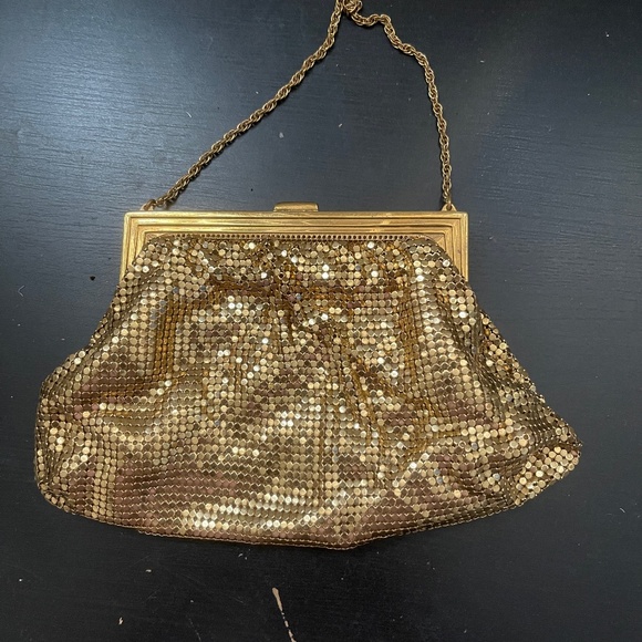 GOLD CHAIN MAIL PURSE EVENING BAG HANDBAG VINTAGE 50S WHITING & DAVIS - Picture 2 of 3